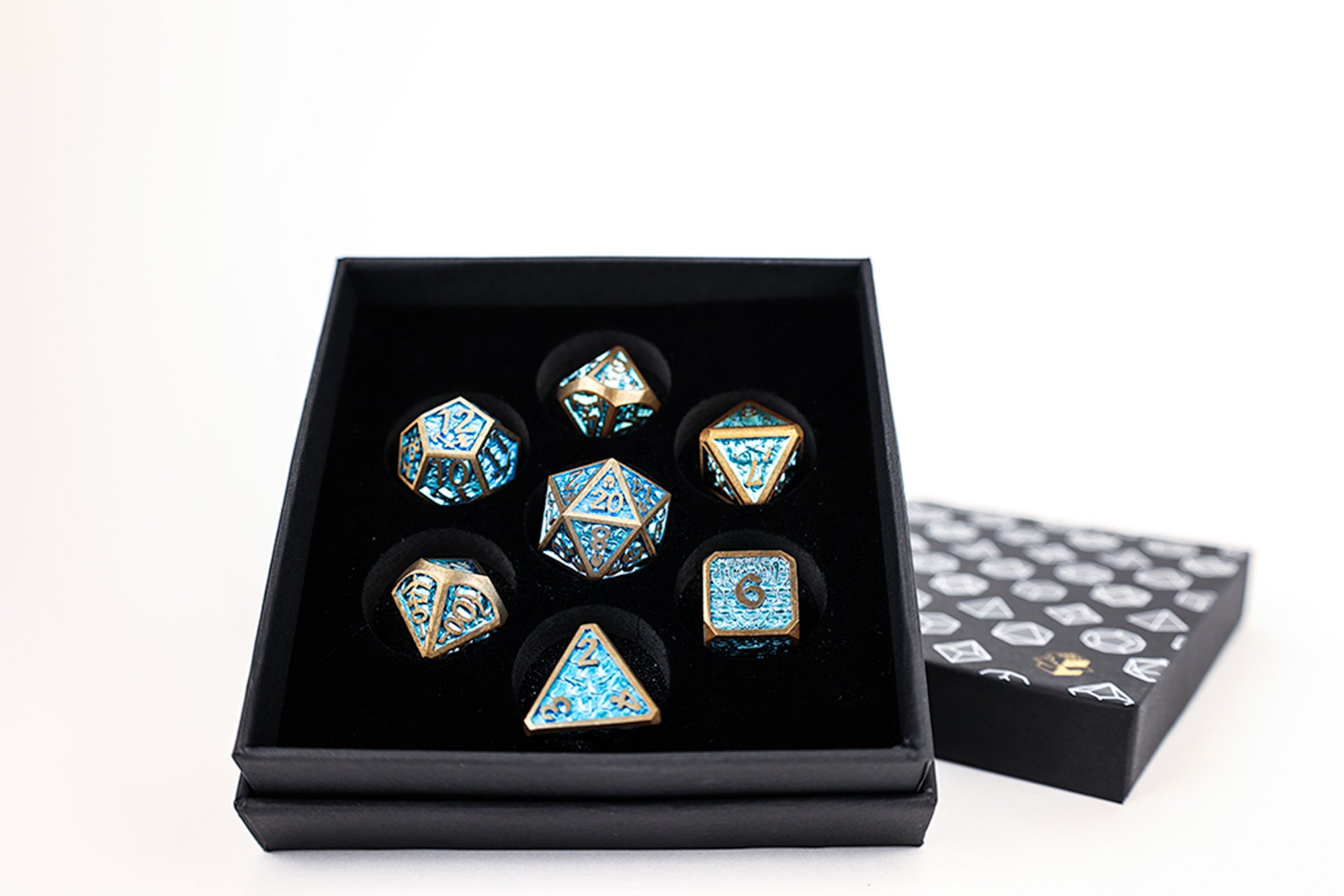 Draco Bright Blue/Brass Metal Dice Set