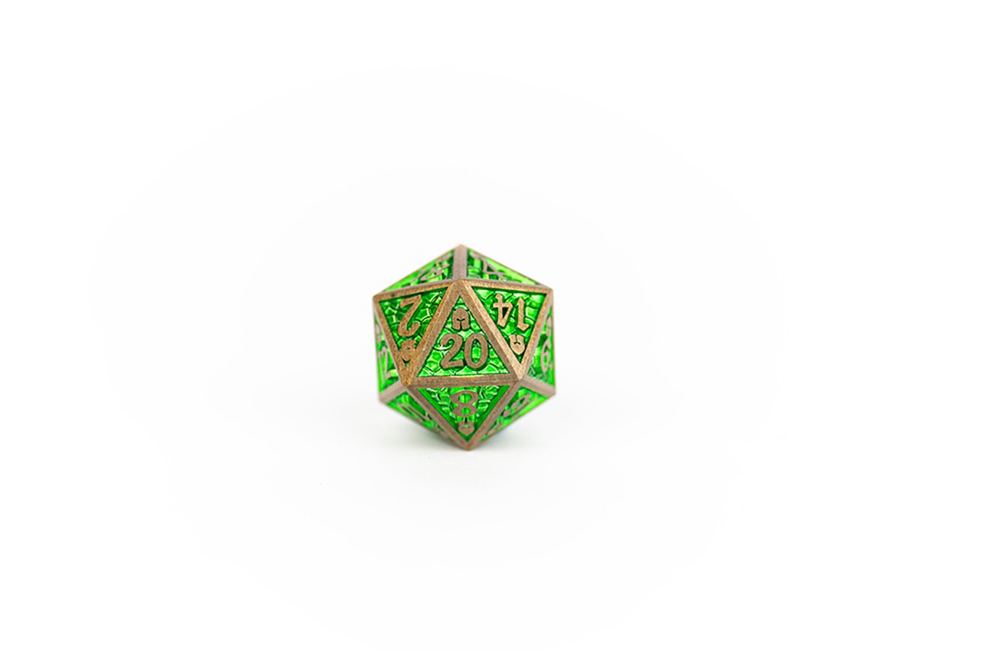 Draco Bright Green/Brass Metal Dice Set