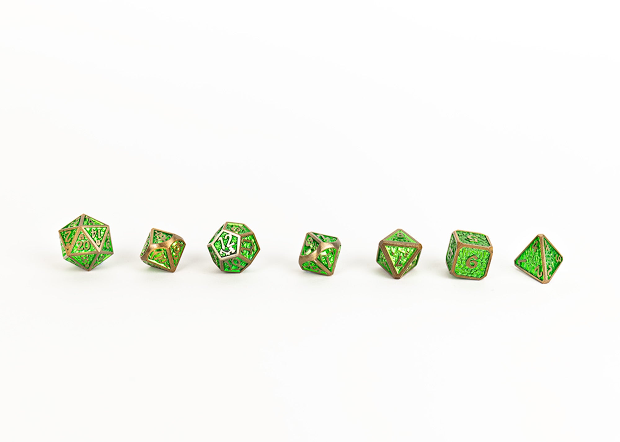 Draco Bright Green/Brass Metal Dice Set