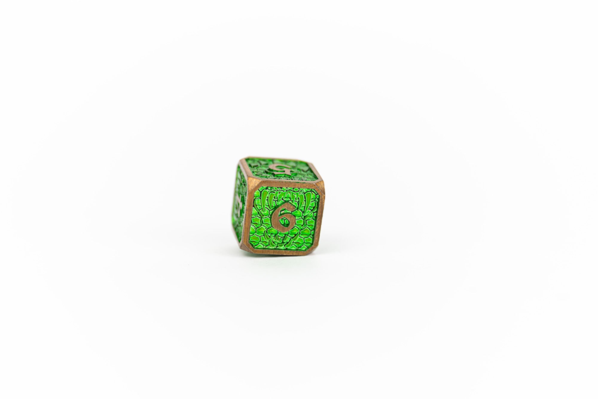 Draco Bright Green/Brass Metal Dice Set