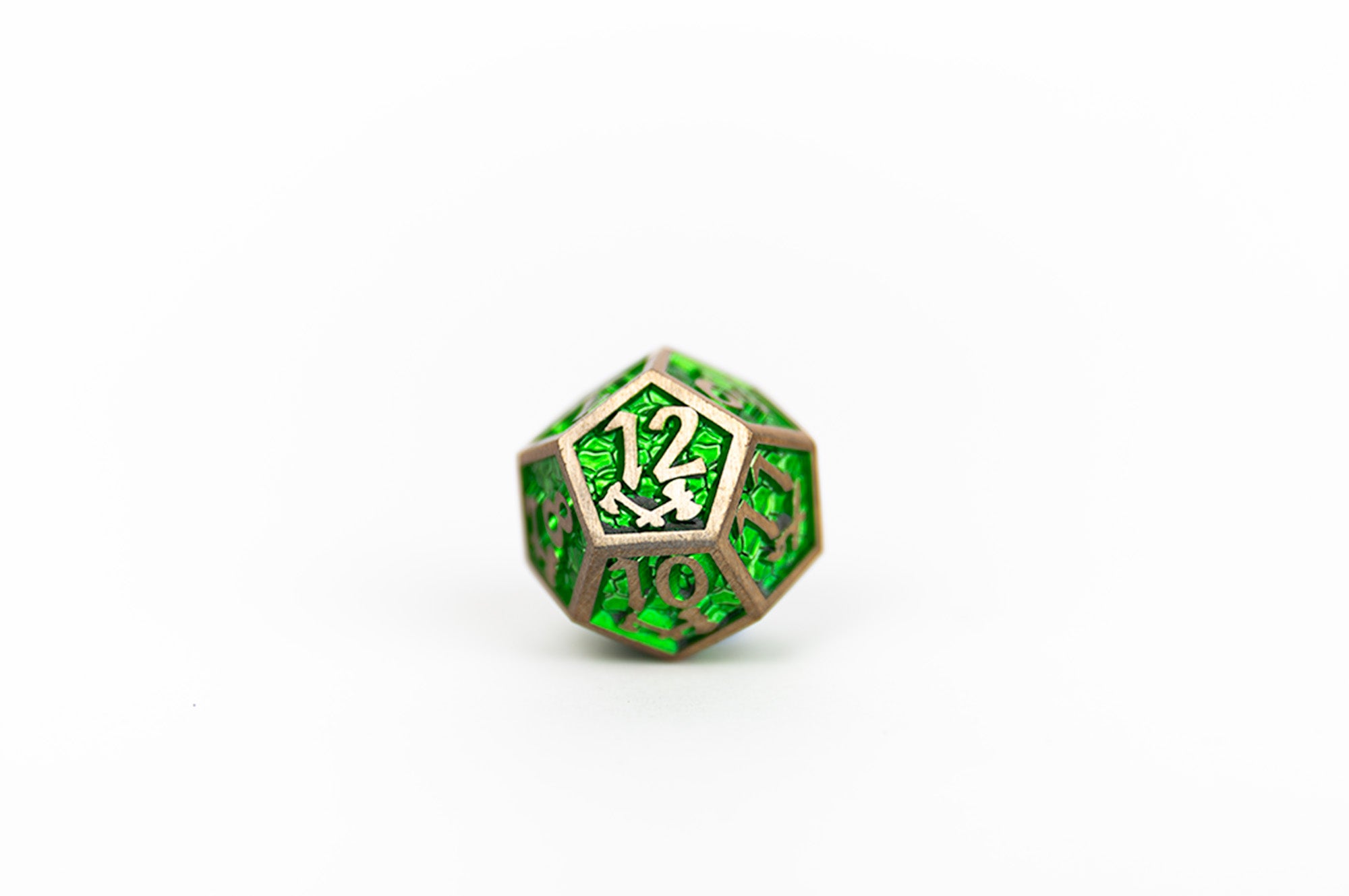 Draco Bright Green/Brass Metal Dice Set