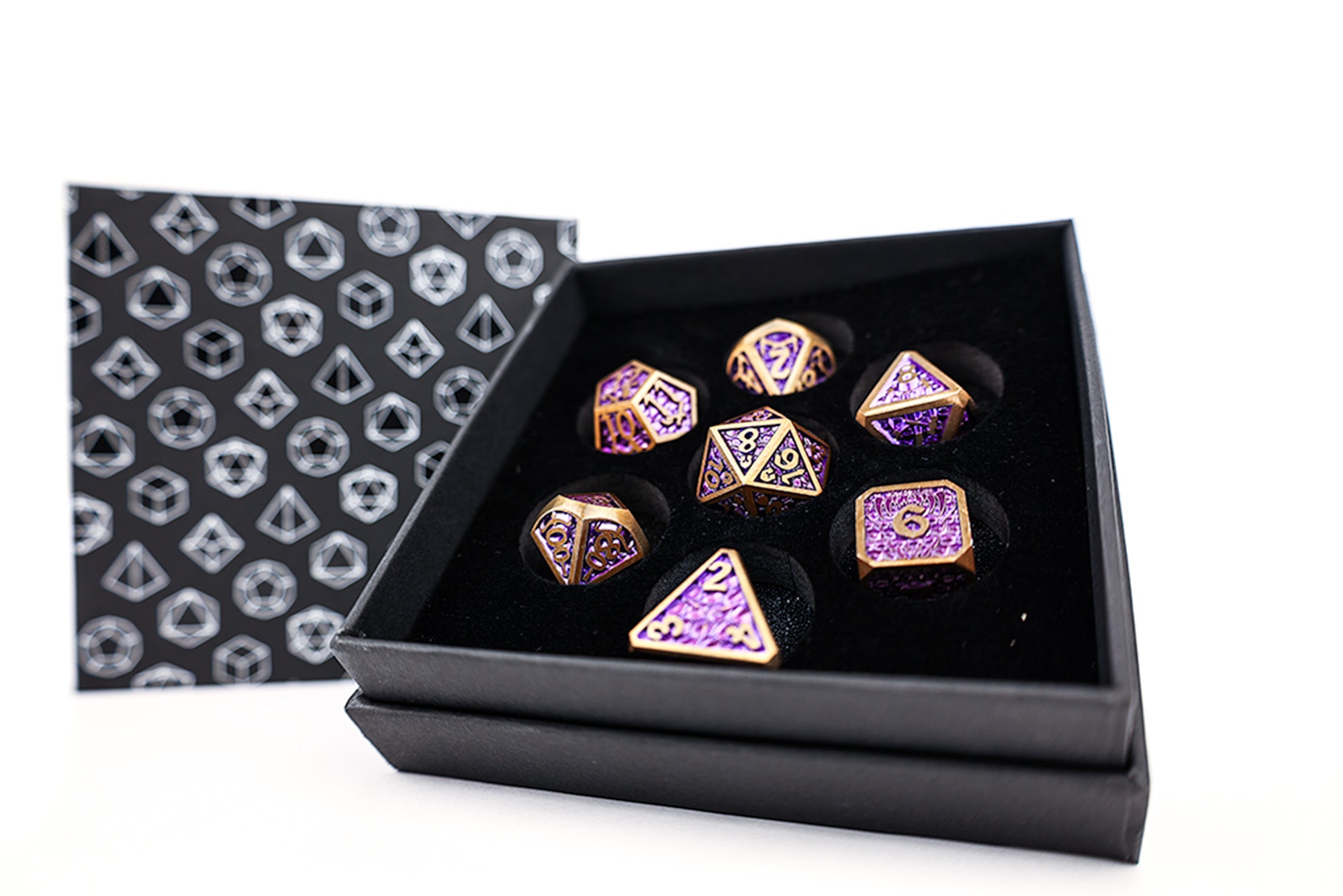 Draco Bright Purple/Brass Metal Dice Set