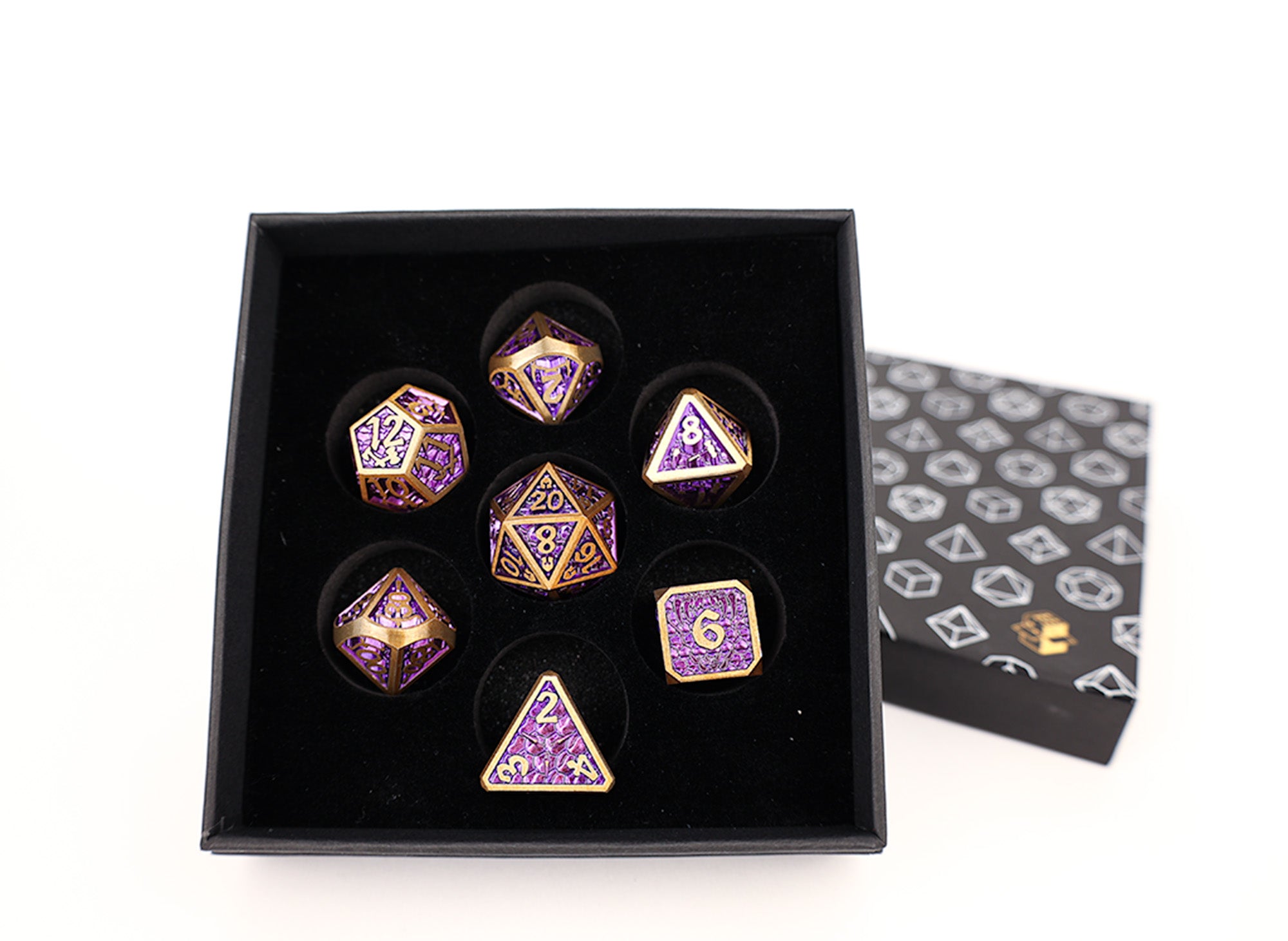 Draco Bright Purple/Brass Metal Dice Set