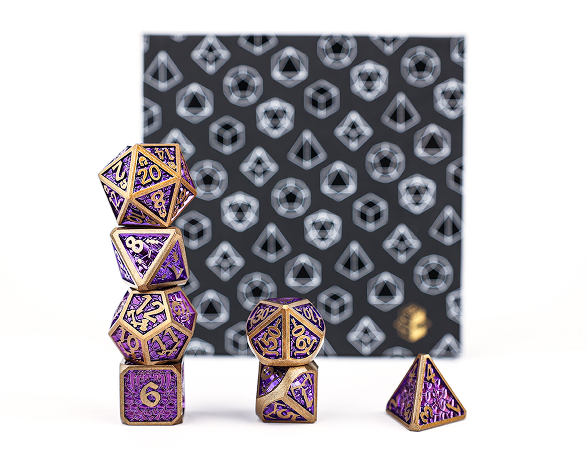 Draco Bright Purple/Brass Metal Dice Set