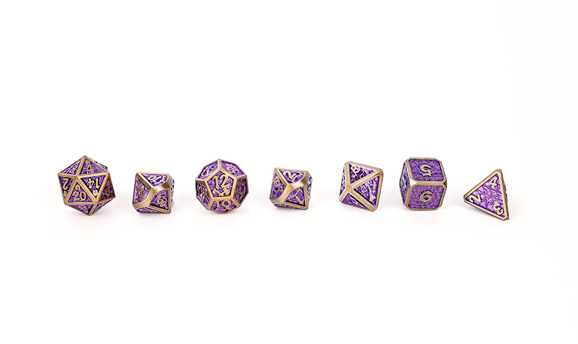 Draco Bright Purple/Brass Metal Dice Set