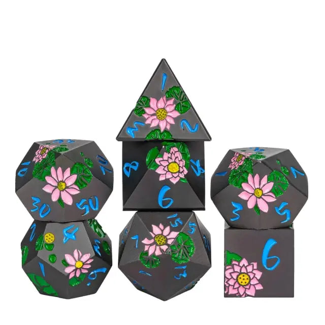 METAL Dice BLACK BLUE FLOWER - Games World Dice