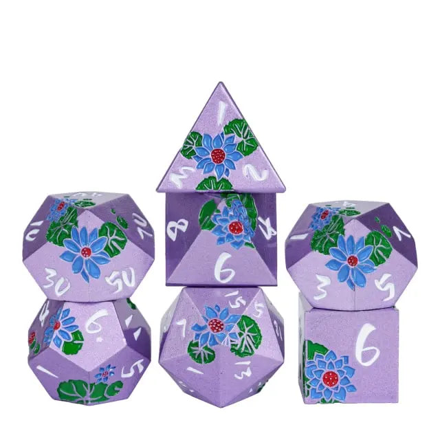 METAL Dice PURPLE WHITE FLOWER - Games World Dice