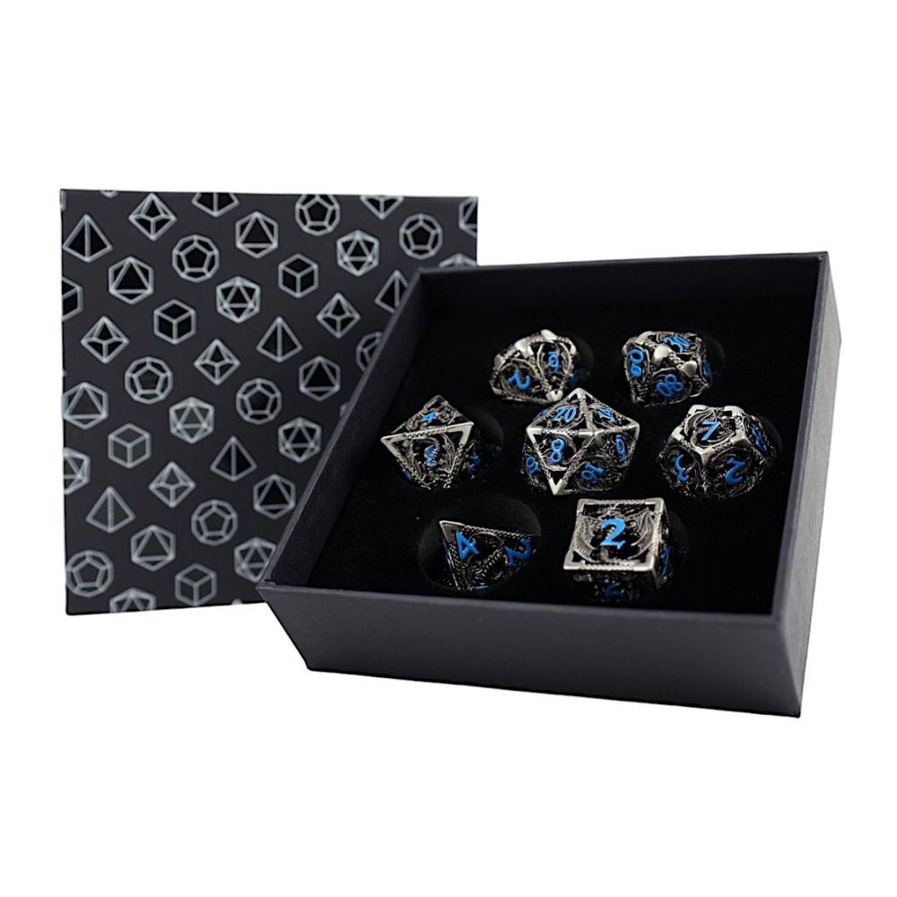 Stainless & Blue Hollow Dragon - RPG Set  LPG Dice Set