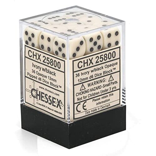 CHX 25800 Opaque 12mm d6 Ivory/Black Block (36)