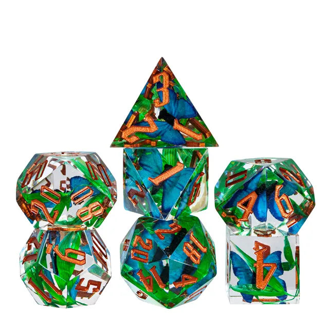 Butterfly Bamboo Leaf BLUE copper - Games World Dice