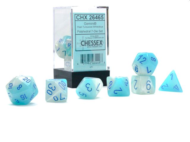 CHX26465 Turquoise-White/blue Pearl Luminary Gemini 7-Die Set Chessex