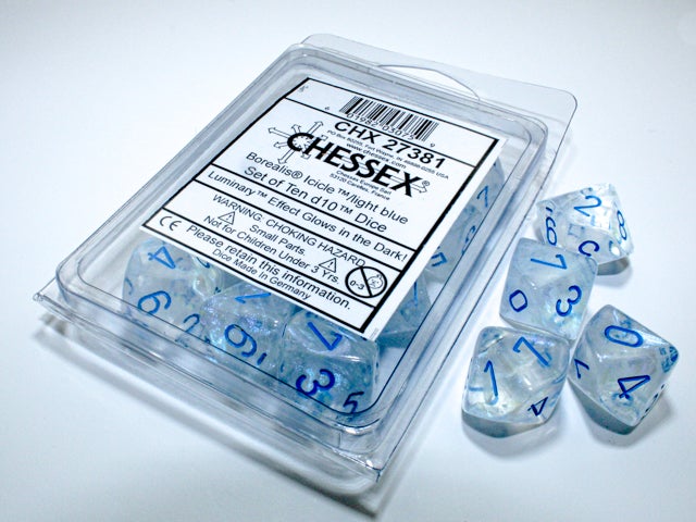 CHX27381 Borealis Icicle/Light blue Luminary Set of Ten d10s Chessex