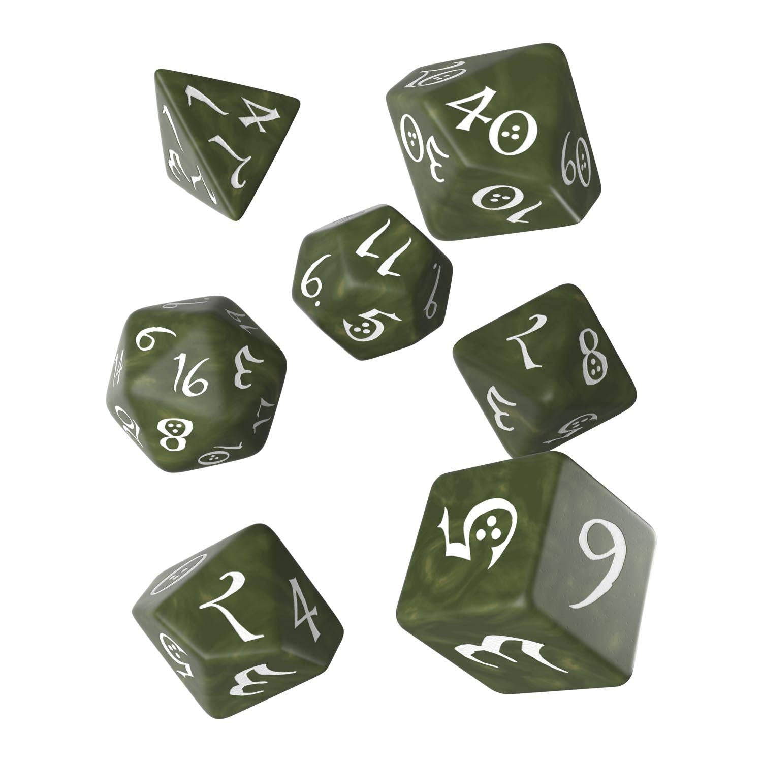 Olive & White 7 Dice Set - Q Workshop