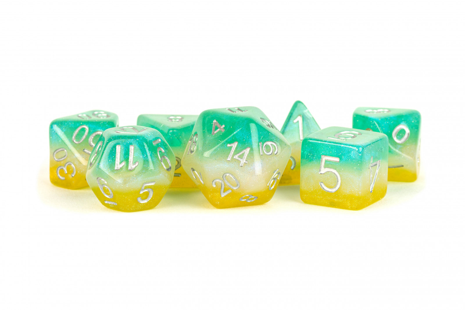 Layered Stardust Tropics - MDG Resin 16mm Polyhedral Dice Set