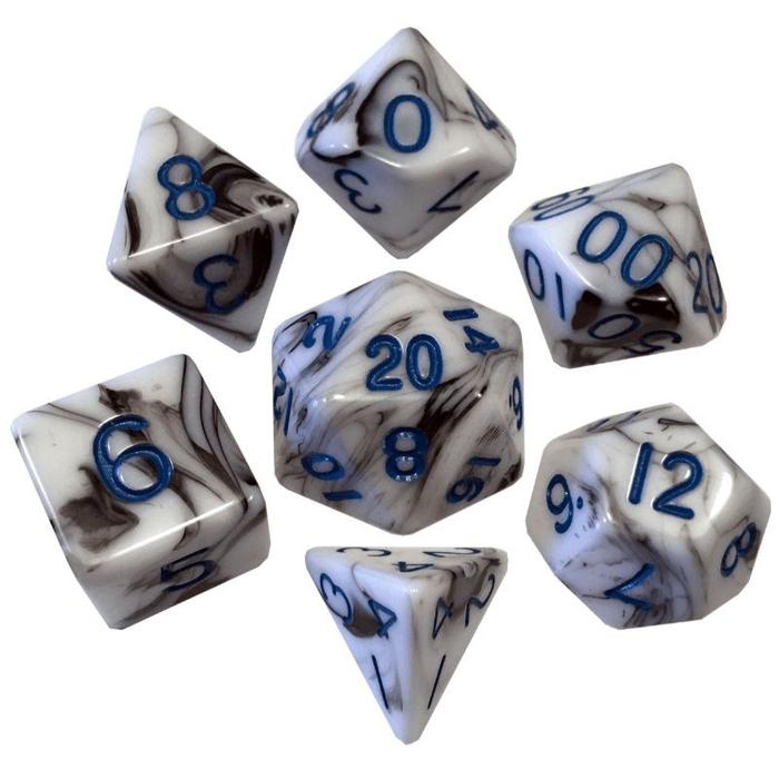 Blue - Numbers Marble - MDG Mini Polyhedral Dice Set