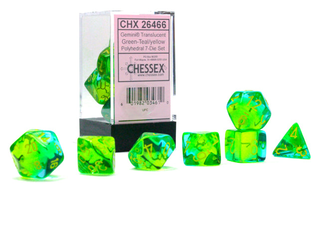 CHX26466 Green-Teal/yellow Translucent Gemini 7-Die Set Chessex