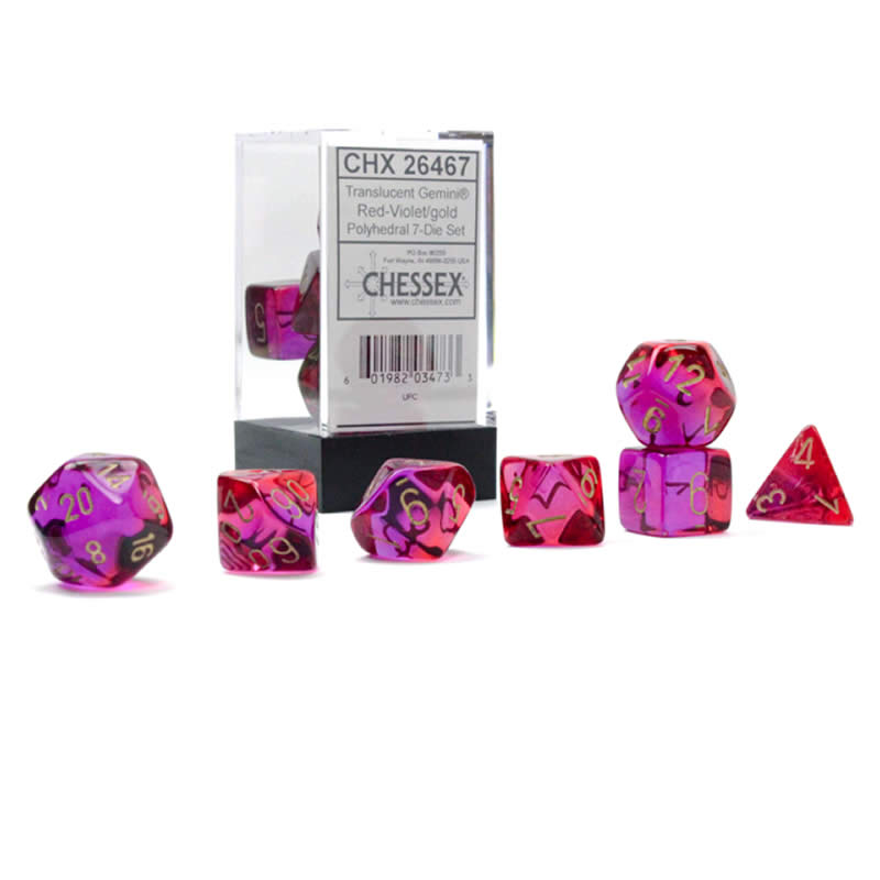 CHX26467 Red-Violet/gold Translucent Gemini 7-Die Set Chessex