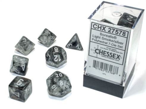 CHX27378 Borealis Light Smoke/silver Luminary Set of Ten d10s Chessex