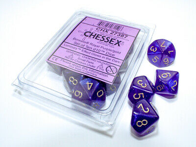 CHX27387 Borealis Royal purple/gold Luminary Set of Ten d10s Chessex