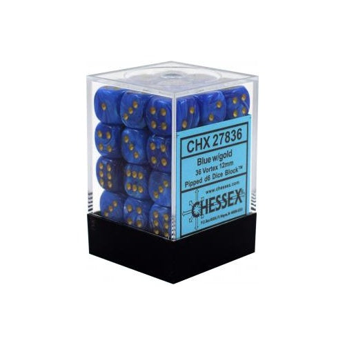 CHX27836 Vortex 12mm d6 Blue/gold Dice Block Chessex