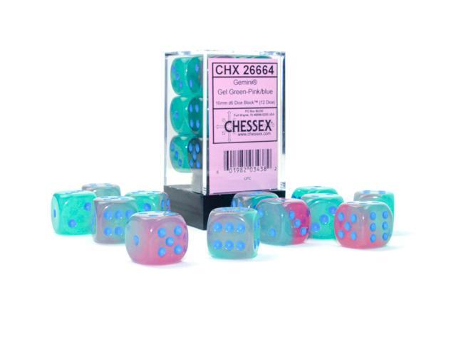 CHX26664 Green-Pink/blue Gel Luminary Gemini 16mm dice d6 (12)