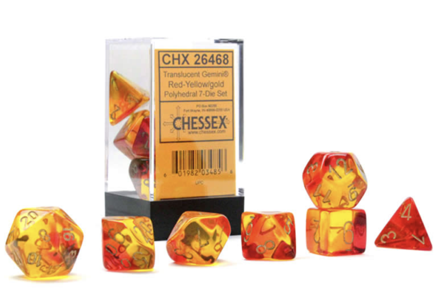 CHX26468 Red-Yellow/gold Translucent Gemini 7-Die Set Chessex