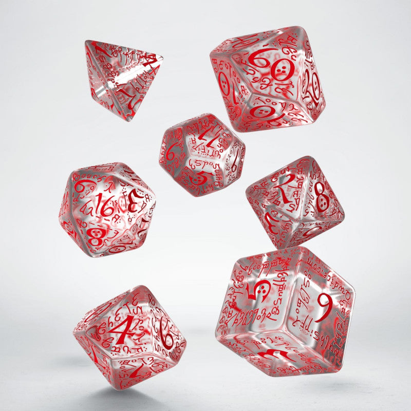 Red Elven 7 Dice Set - Transparent -  Q Workshop