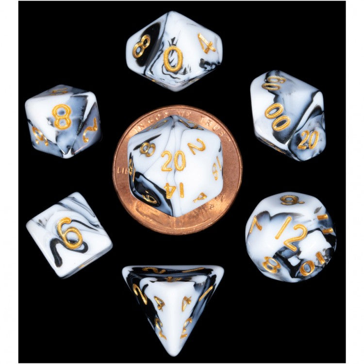 Gold - Numbers Marble - MDG Mini Polyhedral Dice Set