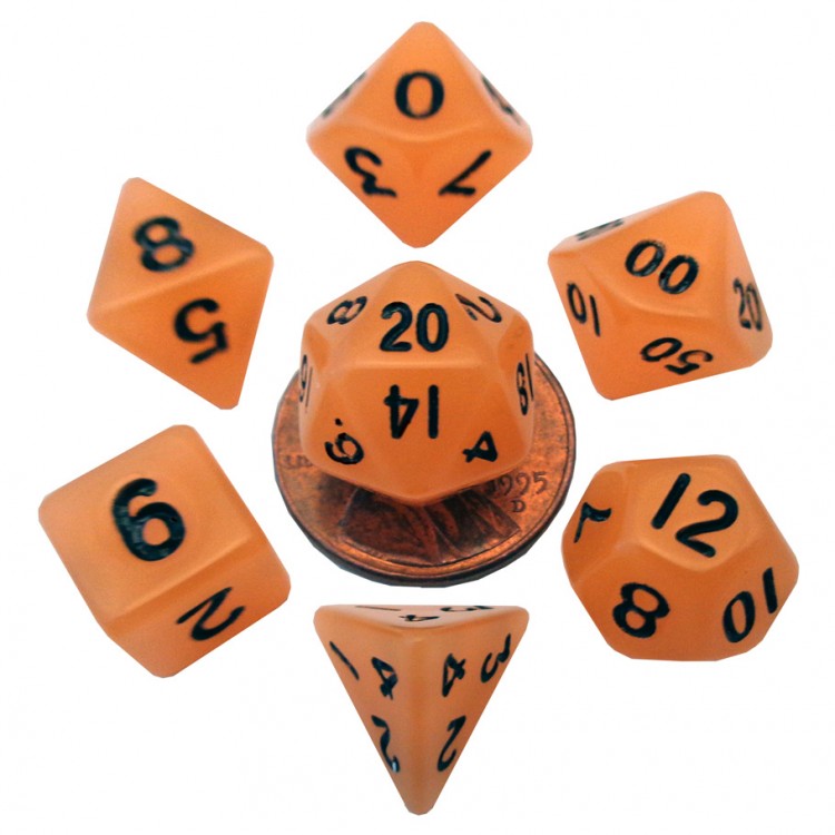 7-set Mini Glow Orange - MDG Mini Polyhedral Dice Set