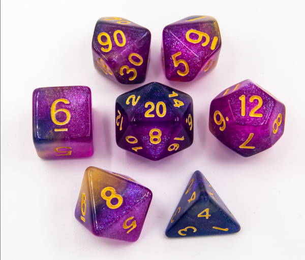 Black/Purple/Yellow Shimmering Galaxy 7-Dice Set Critical Hit Collectibles