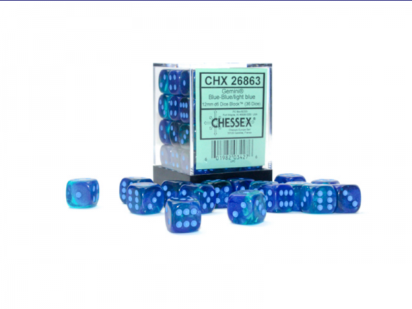 CHX26863 Blue-Blue/light blue Luminary Gemini 12mm dice d6 (36)